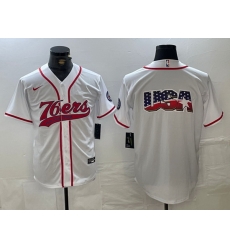 Men Philadelphia 76ers Team Big Logo White Cool Base Stitched Baseball Jersey 2 Men Philadelphia 76ers Team Big Logo White Cool Base Stitched Baseball Jersey 2