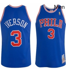 Mens Mitchell and Ness Philadelphia 76ers 3 Allen Iverson Authentic Blue Throwback NBA Jersey Mens Mitchell and Ness Philadelphia 76ers 3 Allen Iverson Authentic Blue Throwback NBA Jersey