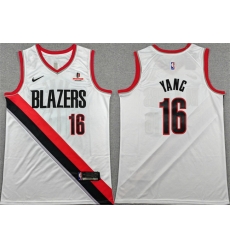 Men Portland Trail Blazers 16 Yang Hansen White Association Edition Stitched Basketball Jersey Men Portland Trail Blazers 16 Yang Hansen White Association Edition Stitched Basketball Jersey