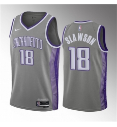 Men Sacramento Kings 18 Jalen Slawson Grey 2023 Draft City Edition Stitched Jersey Men Sacramento Kings 18 Jalen Slawson Grey 2023 Draft City Edition Stitched Jersey