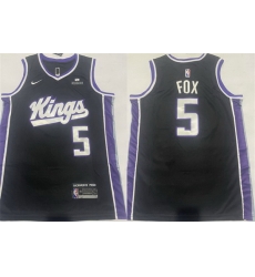 Men Sacramento Kings 5 De 27Aaron Fox Black Icon Edition Stitched Jersey