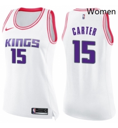 Womens Nike Sacramento Kings 15 Vince Carter Swingman WhitePink Fashion NBA Jersey Womens Nike Sacramento Kings 15 Vince Carter Swingman WhitePink Fashion NBA Jersey