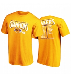 Los Angeles Lakers 2020 NBA Finals Champs Tee Gold Streaking Dunk Roster Los Angeles Lakers 2020 NBA Finals Champs Tee Gold Streaking Dunk Roster
