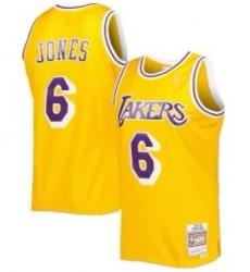 Men Lakers Jones #6 Yellow Throwback M&N Stitched Jersey Men Lakers Jones #6 Yellow Throwback M&N Stitched Jersey