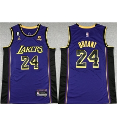 Men Los Angeles Lakers 24 Kobe Bryant Purple With NO 6 Patch Stitched Basketball Jersey