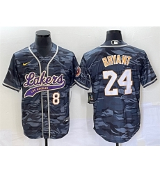 Men Los Angeles Lakers Front 8 Back 24 Kobe Bryant Gray Camo Cool Base With Patch Stitched Baseball Jersey Men Los Angeles Lakers Front 8 Back 24 Kobe Bryant Gray Camo Cool Base With Patch Stitched Baseball Jersey