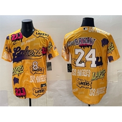 Men Los Angeles Lakers Front 8 Back 24 Kobe Bryant Yellow Limited Stitched Baseball Jersey