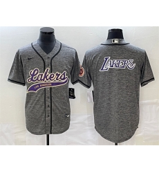 Men Los Angeles Lakers Gray Team Big Logo Cool Base With Patch Stitched Baseball Jerseys Men Los Angeles Lakers Gray Team Big Logo Cool Base With Patch Stitched Baseball Jerseys