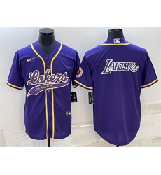 Men Los Angeles Lakers Purple Big Logo Cool Base Stitched Baseball Jersey Men Los Angeles Lakers Purple Big Logo Cool Base Stitched Baseball Jersey