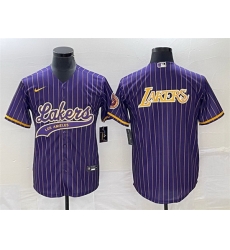 Men Los Angeles Lakers Team Big Logo Purple Cool Base With Patch Stitched Baseball Jersey 1 Men Los Angeles Lakers Team Big Logo Purple Cool Base With Patch Stitched Baseball Jersey 1