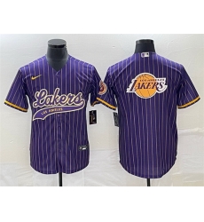 Men Los Angeles Lakers Team Big Logo Purple Cool Base With Patch Stitched Baseball JerseyS Men Los Angeles Lakers Team Big Logo Purple Cool Base With Patch Stitched Baseball JerseyS