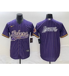 Men Los Angeles Lakers Team Big Logo Purple Cool Base With Patch Stitched Baseball Jersey Men Los Angeles Lakers Team Big Logo Purple Cool Base With Patch Stitched Baseball Jersey