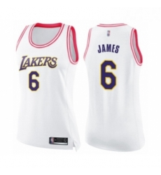 Womens Los Angeles Lakers 6 LeBron James Swingman White Pink Fashion Basketball Jersey Womens Los Angeles Lakers 6 LeBron James Swingman White Pink Fashion Basketball Jersey