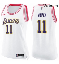 Womens Nike Los Angeles Lakers 11 Brook Lopez Swingman WhitePink Fashion NBA Jersey Womens Nike Los Angeles Lakers 11 Brook Lopez Swingman WhitePink Fashion NBA Jersey
