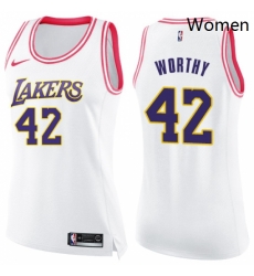 Womens Nike Los Angeles Lakers 42 James Worthy Swingman WhitePink Fashion NBA Jersey Womens Nike Los Angeles Lakers 42 James Worthy Swingman WhitePink Fashion NBA Jersey