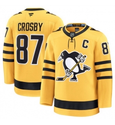 Men Pittsburgh Penguins 87 Sidney Crosby Gold 2025 Alternate Stitched Hockey Jersey