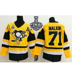 Penguins #71 Evgeni Malkin Yellow Throwback 2017 Stanley Cup Final Patch Stitched NHL Jersey Penguins #71 Evgeni Malkin Yellow Throwback 2017 Stanley Cup Final Patch Stitched NHL Jersey
