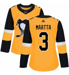 Womens Adidas Pittsburgh Penguins 3 Olli Maatta Authentic Gold Alternate NHL Jersey Womens Adidas Pittsburgh Penguins 3 Olli Maatta Authentic Gold Alternate NHL Jersey