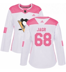 Womens Adidas Pittsburgh Penguins 68 Jaromir Jagr Authentic WhitePink Fashion NHL Jersey Womens Adidas Pittsburgh Penguins 68 Jaromir Jagr Authentic WhitePink Fashion NHL Jersey