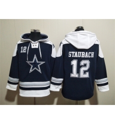 Men Dallas Cowboys 12 Roger Staubach Navy Ageless Must Have Lace Up Pullover Hoodie Men Dallas Cowboys 12 Roger Staubach Navy Ageless Must Have Lace Up Pullover Hoodie