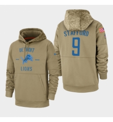 Mens Detroit Lions 9 Matthew Stafford 2019 Salute to Service Sideline Therma Pullover Hoodie Tan Mens Detroit Lions 9 Matthew Stafford 2019 Salute to Service Sideline Therma Pullover Hoodie Tan