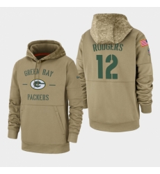Mens Green Bay Packers 12 Aaron Rodgers 2019 Salute to Service Sideline Therma Pullover Hoodie Tan Mens Green Bay Packers 12 Aaron Rodgers 2019 Salute to Service Sideline Therma Pullover Hoodie Tan