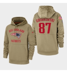 Mens New England Patriots 87 Rob Gronkowski 2019 Salute to Service Sideline Therma Pullover Hoodie Tan Mens New England Patriots 87 Rob Gronkowski 2019 Salute to Service Sideline Therma Pullover Hoodie Tan