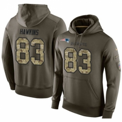 NFL Nike New England Patriots 83 Lavelle Hawkins Green Salute To Service Mens Pullover Hoodie