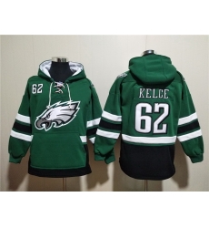 Men Philadelphia Eagles 62 Jason Kelce Green Lace Up Pullover Hoodie Men Philadelphia Eagles 62 Jason Kelce Green Lace Up Pullover Hoodie