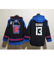 Men Los Angeles Clippers 13 Paul George Black Blue Lace Up Pullover Hoodie Men Los Angeles Clippers 13 Paul George Black Blue Lace Up Pullover Hoodie
