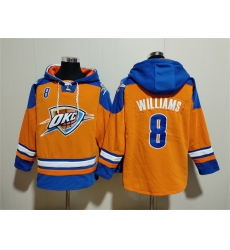 Men Oklahoma City Thunder 8 Jalen Williams Orange Blue Lace Up Pullover Hoodie Men Oklahoma City Thunder 8 Jalen Williams Orange Blue Lace Up Pullover Hoodie