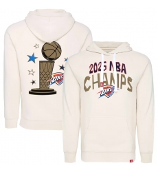 Men Oklahoma City Thunder Cream 2025 Finals Champions Metallic Olsen Tri Blend Pullover Hoodie