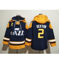 Men Utah Jazz 2 Collin Sexton Navy Yellow Lace Up Pullover Hoodie Men Utah Jazz 2 Collin Sexton Navy Yellow Lace Up Pullover Hoodie