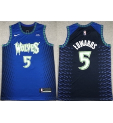 Men Minnesota Timberwolves 5 Anthony Edwards Blue City Edition Stitched Jersey Men Minnesota Timberwolves 5 Anthony Edwards Blue City Edition Stitched Jersey