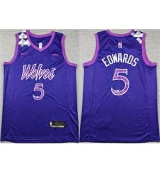Men Minnesota Timberwolves 5 Anthony Edwards Purple Stitched Jersey Men Minnesota Timberwolves 5 Anthony Edwards Purple Stitched Jersey