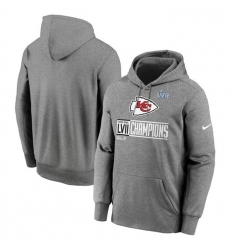 Men Kansas City Chiefs Gray Super Bowl LVII Champions Logo Fleece Pullover Hoodie Men Kansas City Chiefs Gray Super Bowl LVII Champions Logo Fleece Pullover Hoodie