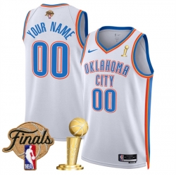 Men Oklahoma City Thunder Active Player Custom White 2025 Finals Patch And Finals Champions Patch Association Edition Stitched Basketball Jersey