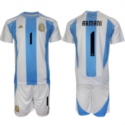 Men Argentina 1 Armani White Blue 2024 25 Home Soccer Jersey Suit