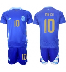 Men Argentina 10 Lionel Messi Blue 2024 25 Away SoccerJersey Suit