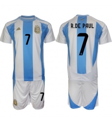 Men Argentina 7 Rodrigo Javier De Paul White Blue 2024 25 Home Soccer Jersey Suit Men Argentina 7 Rodrigo Javier De Paul White Blue 2024 25 Home Soccer Jersey Suit