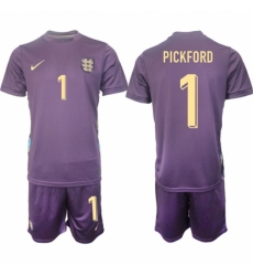 Men England 1 Jordan Pickford 2024 25 Purple Away Soccer Jersey Suit