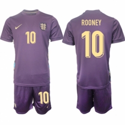 Men England 10 Wayne Rooney 2024 25 Purple Away Soccer Jersey Suit