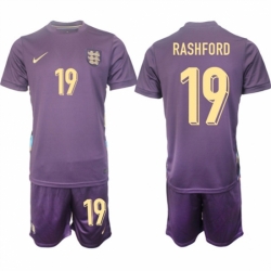 Men England 19 Marcus Rashford 2024 25 Purple Away Soccer Jersey Suit