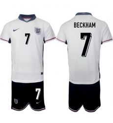 Men England 7 Beckham 2024 25 White Home Soccer Jersey Suit