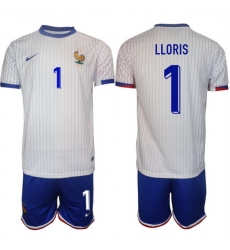 Men France 1 Hugo Lloris White 2024 25 Away Soccer Jersey Suit