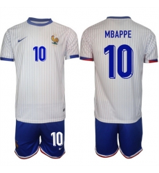 Men France 10 Mbapp E9 White 2024 25 Away Soccer Jersey Suit