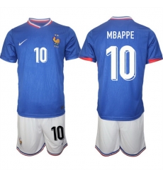 Men France 10 Mbappe Blue 2024 25 Home Soccer Jersey Suit