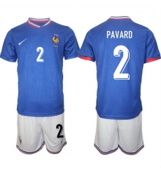 Men France 2 Benjamin Pavard Blue 2024 25 Home Soccer Jersey Suit