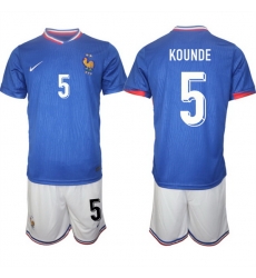 Men France 5 Jules Kound E9 Blue 2024 25 Home Soccer Jersey Suit