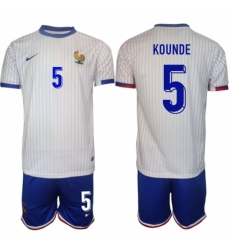 Men France 5 Jules Kound White 2024 25 Away Soccer Jersey Suit